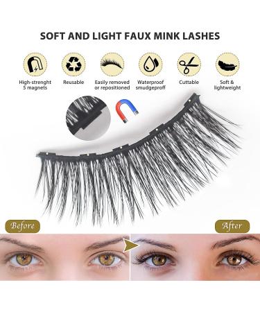Magnetic Eyelashes with Eyeliner Kit 3D Magnetic Eyelashes Set with 10 Pairs of Reusable False Eyelashes Natural Look Magnetic Eyelashes Tweezers and Eyeliner - Buy Online on GoSupps.com