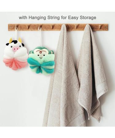 Buy BETITETO Cute Cartoon Animal Bath Sponges - 2 Pack Kids Bath Loofahs (Cow + Monkey) - Body Scrubber for Children & Women - Buy Online on GoSupps.com