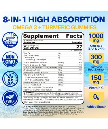 Fiber Vegan Omega-3 1000mg + Turmeric Gummies - Buy Online on GoSupps.com