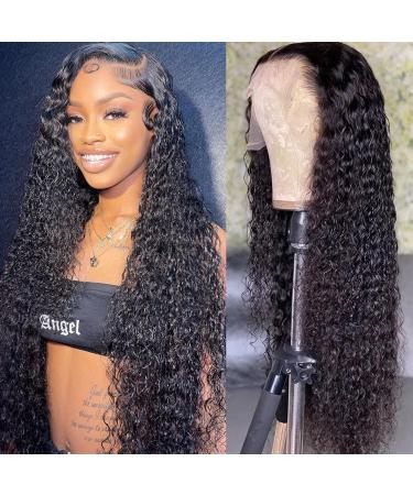 Water Wave Lace Front Wigs Human Hair Wigs for Women HD 13x4 Glueless Lace Frontal Wigs Human Hair Pre Plucked with Baby Hair Wet and Wavy Wigs Human Hair 150% Density Natural Color (24 Inch)