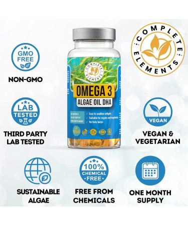 Vegan Omega-3 Algae Oil Capsules - Sustainable Alternative to Fish Oil | 60 High Strength Capsules with 400mg DHA & Vitamin E | Vegetarian Essential Fatty Acids from UK Small Family Company - Buy Online on GoSupps.com