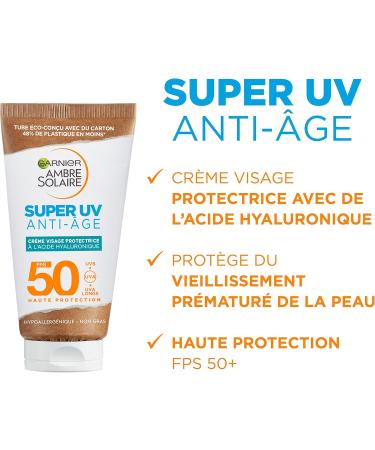 Garnier Ambre Solaire Super UV Face Protective Anti-aging Face Cream with Hyaluronic Acid SPF 50 - Buy Online on GoSupps.com