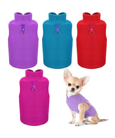 Dog Fleece Vest 4 Pieces Dog Cold Weather Pullover Dog Cozy Jacket Winter Dog Clothes Pet Sweater Vest with Leash Ring for Small Dogs Purple, Blue, Rose, Red S