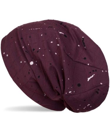 styleBREAKER Beanie hat with folds and all-over color splashes slouch long beanie unisex 04024149 one size Bordeaux-violet