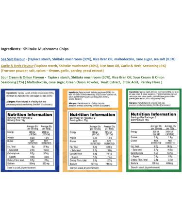 Shiitake Mushroom Chips - (6 pack) - Vegan Prawn Crackers Less than 100 calories Gluten Free mushroom snack. Variety pack - Sea Salt Sour Cream & Onion Garlic & Herbs flavour (6 pack) - Buy Online on GoSupps.com