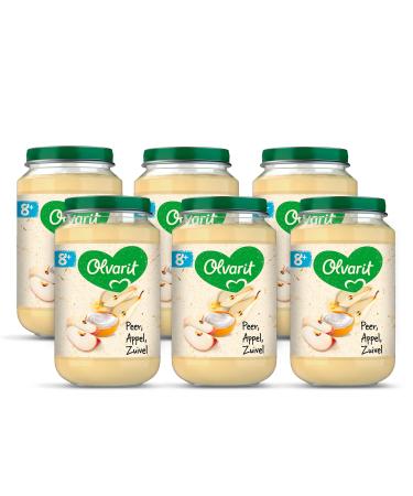 Nutricia Nederland BV Olvarit Pear Apple Yoghurt fruit snack for babies from 8+ months 6x200 grams of baby food in a fruit jar