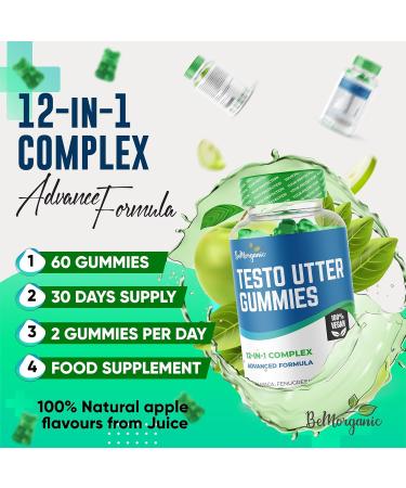 BeMorganic Testo Gummies for Men - Vegan Natural Booster with 13 Powerful Ingredients - Zinc, Magnesium, Fenugreek, Maca Root Extract - Sugar-Free - UK Formulated - Buy Online on GoSupps.com