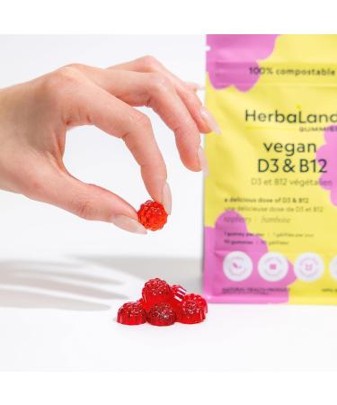 Herbaland Vegan Vitamin D3 B12 Gummies - Immune System & Energy Support - Raspberry Flavor - Buy Online on GoSupps.com