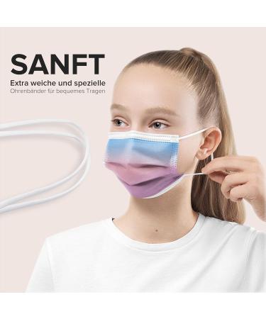 100 Pcs Disposable Face Masks Made in Germany - Type IIR & CE Certified - Small Size - Rainbow Macadamia - 99.78% Filtration - Elastic Earloops - Buy Online on GoSupps.com