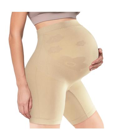 Bosaen Maternity Shapewear Non-Rolling Soft Seamless Maternity Underwear High Waist Mid-Thigh Pregnancy Shapewear for Belly Support Prevent Thigh Chafing - Pregnancy Must Have L Nude