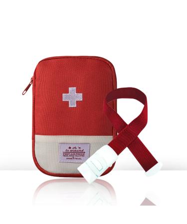 SKYPIA First Aid Kit Bag with Elastic Medical Tourniquet Quick Release Emergency Tourniquet Buckle Band Travel Accessory Medical Storage Bag Camping Hiking Home Outdoor Emergency Kit (Red)