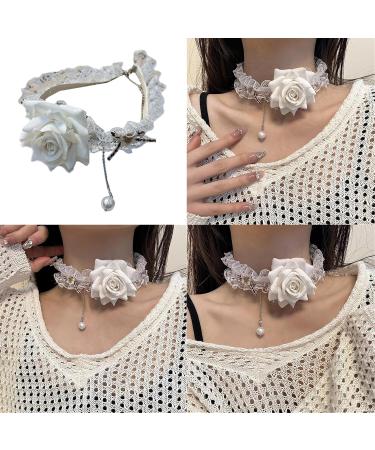 KUAIYIJU Exquisite Floral Choker Necklace - Rose Flower Lace Collar for Wedding & Party | International Shipping - Buy Online on GoSupps.com