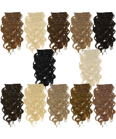 Clip In Extensions 55 cm wavy - Hair extension 7 hair pieces complete set - Color golden brown