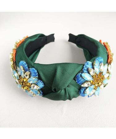 Yusier Baroque Rhinestone Crystal Green Headband for Women - Embroidered Hair Accessory - Buy Online on GoSupps.com