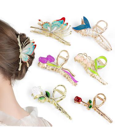 6 Pcs Flower Metal Hair Claw Clips  Big Cute Butterfly Hair Clips Non-Slip Strong Hold Metal Jaw Clips Fashion Hair Accessories for Women  Hair Barrettes Clamps for Thick Thin Curly Hair