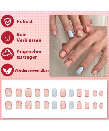Shop Mrcuvaryas Press On Nails - Square Bunt French Fake Nails Full Cover 24 Colorful Acrylic Sets with Nail Glue for Women - Buy Online on GoSupps.com