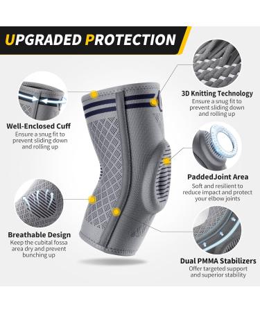 Cambivo Elbow Bandage for Men & Women - Tennis & Golf Pain Relief with Gel Pads & Stabilizers - XL Gray & Blue - Buy Online on GoSupps.com