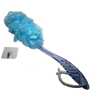 Body Puff Bath Sponge Soft Shower Brush Blue Crystal Handle for Seniors Parents Grandparents Elderly Disabled Patients Arthritis Pregnant Maternity Ladies Grandpa Grandma (Blue)