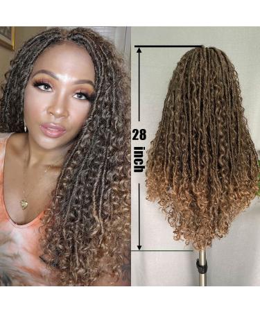 SOKU 28 Lace Front Faux Locs Braided Wig - Ombre Brown Mixed Bohemian Curly Hair - Hand-Braided Lightweight Synthetic Crochet Braids with Baby Hair - Perfect Gift for Women - Halloween Ready (1-MT4/27) - Buy Online on GoSupps.com
