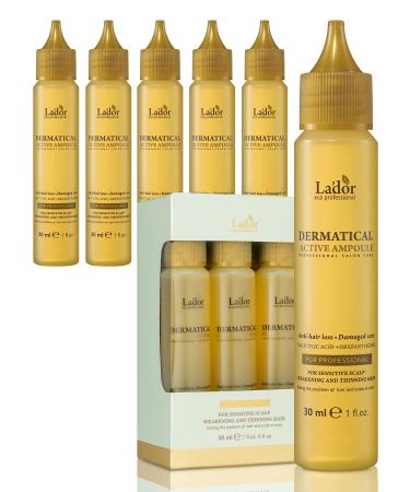 LA'DOR Hair Loss Thickening Regrowth for Thinning Hair Itchy Dandruff Scalp Treatment - Dermatical Acitve Ampoule Hair Serum with Peptides Protein 1Oz x6ea Korean Haircare Damaged Irritated Scalp LADOR