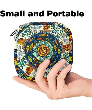 Indian Mandala Flower Storage Bags for Women | Portable Menstrual Pad Holder & Bandage Storage | Psychedelic Pattern for Tampons & Panty Liners - Buy Online on GoSupps.com