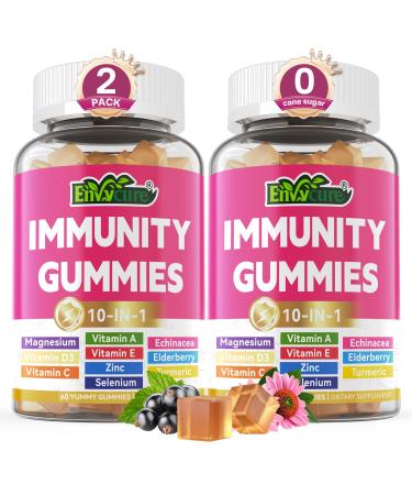 10 in 1 Immune Support Supplement Gummies w/Echinacea Elderberry Vitamin C and Zinc Selenium Vitamin D3 5000IU Magnesium Daily Immune Booster Multivitamin for Antioxidant Bone Energy 2 Pack 60 Count (Pack of 2)