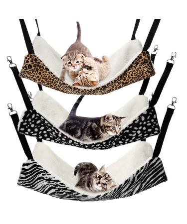 3 Pcs Reversible Pet Hammock Soft Plush Cat Hanging Hammock Dot Zebra Leopard Print Guinea Pig Bed Rat Cage Accessories for Cat Puppy Dog Piggy Kitten Ferret Rabbit Other Small Animals