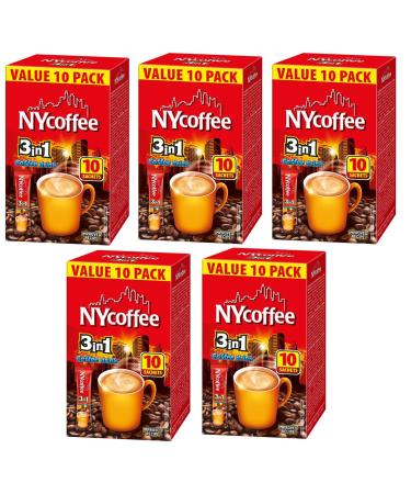 50 x NY Coffee 3 in 1 Sachets White Coffee Sachet with Sugar - 5 Boxes x 10 Sachets - Flavoured Coffee Sticks Ideal For Home or Work - Bulk buy