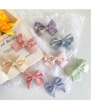 Baby Hair Bows Clips 2 PCS Set - Purple/Blue Grey Checkered Hair Ribbon for Girls | Non-Slip Infant Hair Accessories for Toddler Kids - Buy Online on GoSupps.com