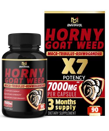 Horny Goat Weed Capsules - 7000mg Herbal Equivalent - Maca, Ginseng, Tribulus Terrestris, Ashwagandha - Performance and Energy Support - 3 Months Supply