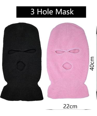 LINSOCLE 2PCS Balaclava - 3-Hole Storm Mask | Knitted Hood & Ski Cap for Motorcycle & Bicycle | Black & Pink - Buy Online on GoSupps.com