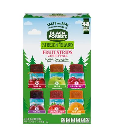 Black Forest Stretch Island Fruit Strips, Variety Pack (Cherry, Apple, Raspberry, Grape, Strawberry, Apricot), 0.5oz Strips (Pack of 48) Variety 48 Count