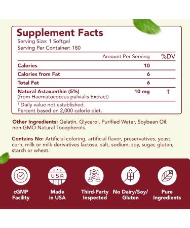 Easy Absorption Astaxanthin Supplement - 10mg Astaxanthin from Haematococcus Pluvialis Fresh Microalgae for Skin and Eye Health Support - Rich in Antioxidants and Carotenoids (180 Servings) - Buy Online on GoSupps.com