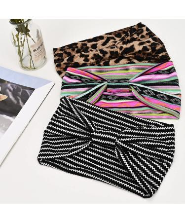 MuForu Wide Headbands for Women - Boho Style Knotted Turban Headbands - Non Slip Hair Accessories for Yoga & Workout - 3 Pack Striped Design - Buy Online on GoSupps.com