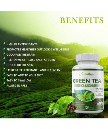 JeaKen Green Tea Capsules - 95% Polyphenol Extract for Healthy Metabolism - Rich in Caffeine & Antioxidants - 120 Vegan Capsules - Buy Online on GoSupps.com