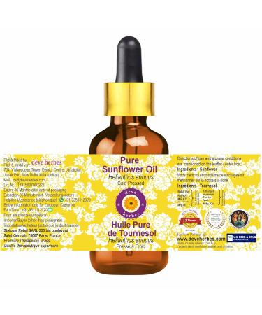 Deve Herbes Pure Sunflower Oil - Cold Pressed 100ml with Glass Dropper | Helianthus Annuus | International Shipping - Buy Online on GoSupps.com