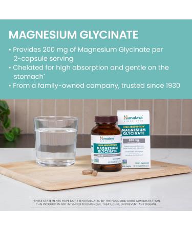 Himalaya Magnesium Glycinate 60 Vegan Capsules High Absorption Dietary Supplement for Muscle Function Bone Health and Relaxation Chelated Non-GMO Gluten-Free 200mg per 2 Capsule Serving - Buy Online on GoSupps.com