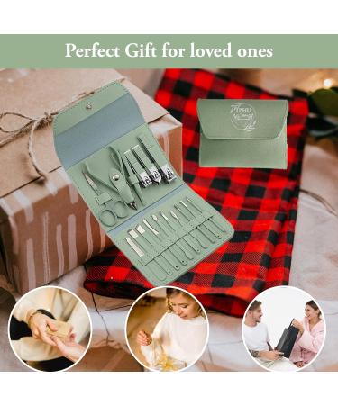 Professional Manicure Pedicure Kit - 16 Piece Steel Nail Care Tools Set with Travel Case for Thick Nails - Ideal Gift for Men and Women - GREEN - Buy Online on GoSupps.com