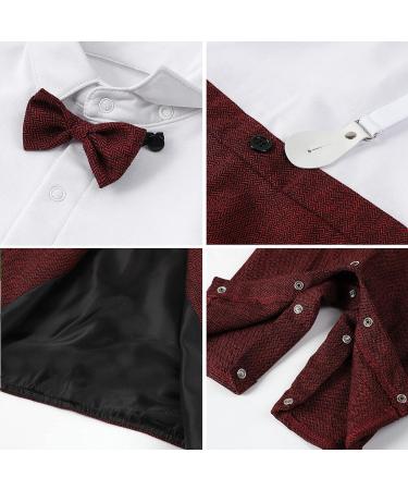Mintgreen Baby Boy Romper Suit | Infant Gentleman Jumpsuit with Bow Tie Waistcoat | 3-6 Months | Red - Buy Online on GoSupps.com