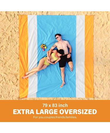 Famstar Beach Blanket Oversized Extra Large79 X 83" Waterproof Sandproof Beach Blanket 1-7 Adults Lightweight Durable for Travel Camping Hiking Picnic (79" X 83"  Orange&Blue) 79" X 83" Orange - Buy Online on GoSupps.com