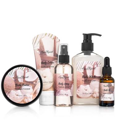 Coconut Vanilla Bath Spa Gift Set - 15 piece Luxury Basket with Bubble Bath, Body Lotion, Bath Salts, and More - Shower Puff, Bath Bombs, Soap and Towel Included - Buy Online on GoSupps.com