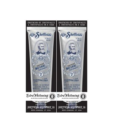 Dr. Sheffields Certified Natural Toothpaste (Extra-Whitening) - Great Tasting, Fluoride Free Toothpaste/Freshen Your Breath, Whiten Your Teeth, Reduce Plaque (2-Pack) Extra Whitening Natural Mint