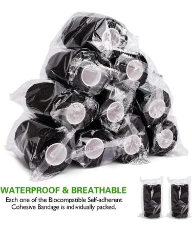 TOBWOLF 12PCS Self Adherent Bandage Wrap - Black, 4x5yd, Breathable Sports Tape for Wrist, Ankle, Knee, Leg Sprains - Elastic Cohesive Bandage for Swelling - Pack of 12 - Buy Online on GoSupps.com
