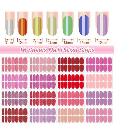 DANNEASY 16 Sheets Glitter & Solid Color Nail Polish Strips - Self Adhesive Gel Wraps for Women - Nail Art Stickers with File & Cuticle Stick - Buy Online on GoSupps.com