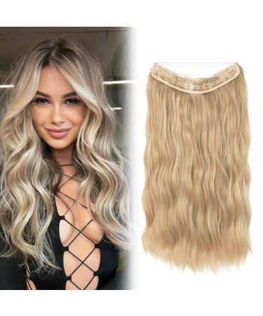 Hair Extension with Elastic Band Clip-In Extensions Secrets Hair Extensions Long Wavy Hair Extensions Invisible Secret Hair Extension Synthetic Hair Invisible Hairpieces for Women (Gold 20 inches) 20in gold