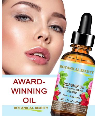 Pure Rosehip Oil 4 Fl. oz - Natural Anti-Aging Moisturizer for Face Body Hair & Nails | Botanical Beauty - Buy Online on GoSupps.com
