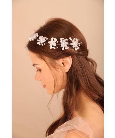 BERYUAN White Flower Pearls Crystal Wedding Hair Vine Pearls Crystal Beads Bridal Headpiece Princess Wedding Headband Gold Wedding Hair Accessories for Brides Bridesmaid - Buy Online on GoSupps.com