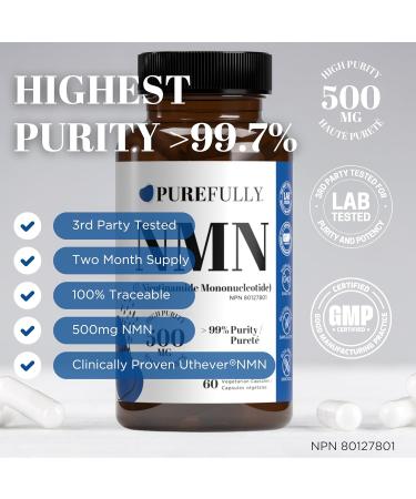 Highly Purified 500mg NMN Supplement - Superior Uthever Formula 99.7% Purity & Maximum Potency - 100% Traceable Nicotinamide Mononucleotide for Advanced NAD+ Boost - Made in Canada (60 Capsules) 60 count (Pack of 1) - Buy Online on GoSupps.com