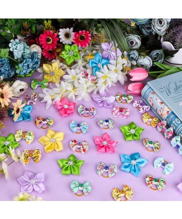 100Pcs/50Pairs Floral Dog Bows for Spring & Summer | Easter Dog Grooming Accessories for Puppy/Cat| Holiday Pet Hair Bands - Buy Online on GoSupps.com