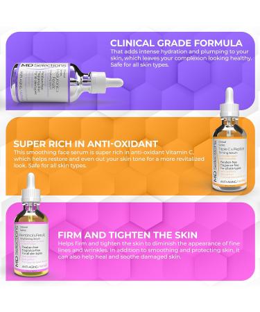 Buy MD Selections Retinol Hyaluronic Ferulic Triple C Peptide Serum Bundle 3 Pack for Skin Firming & Collagen Boost | International Shipping Available - Buy Online on GoSupps.com